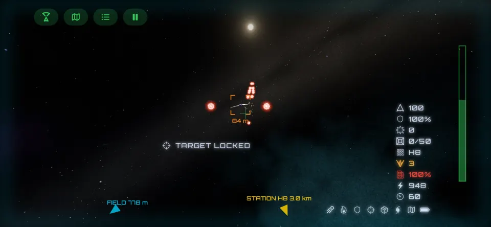A dogfight: the tracking computer locked on a Morgon fighter 84 m ahead as it fires