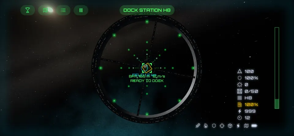 Approaching a space station's docking bay along its green guide lights